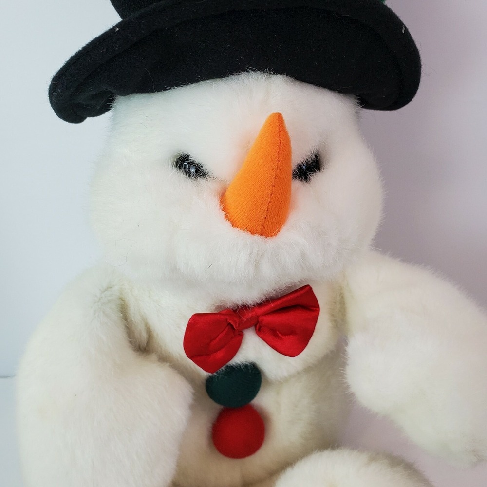 Beta Toys Snowman Stuffed Plush Black Hat Buttons Bow Tie Carrot Nose 19"
